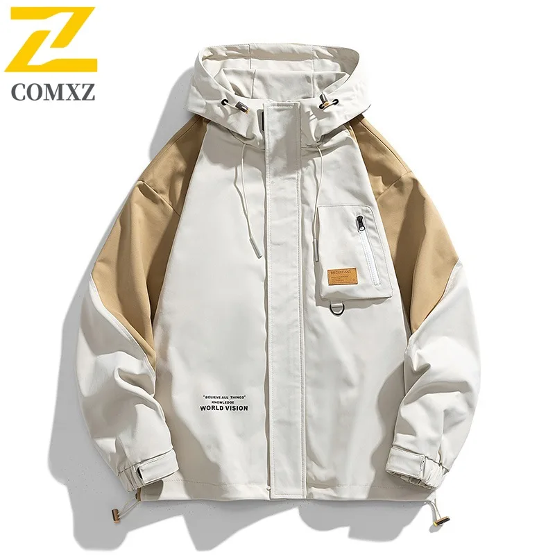 

COMXZ Mens Jacket Classic Hooded Outdoor Adventure Multi Functional Coat Casual Camping Lightweight Durable Autumn Jackets