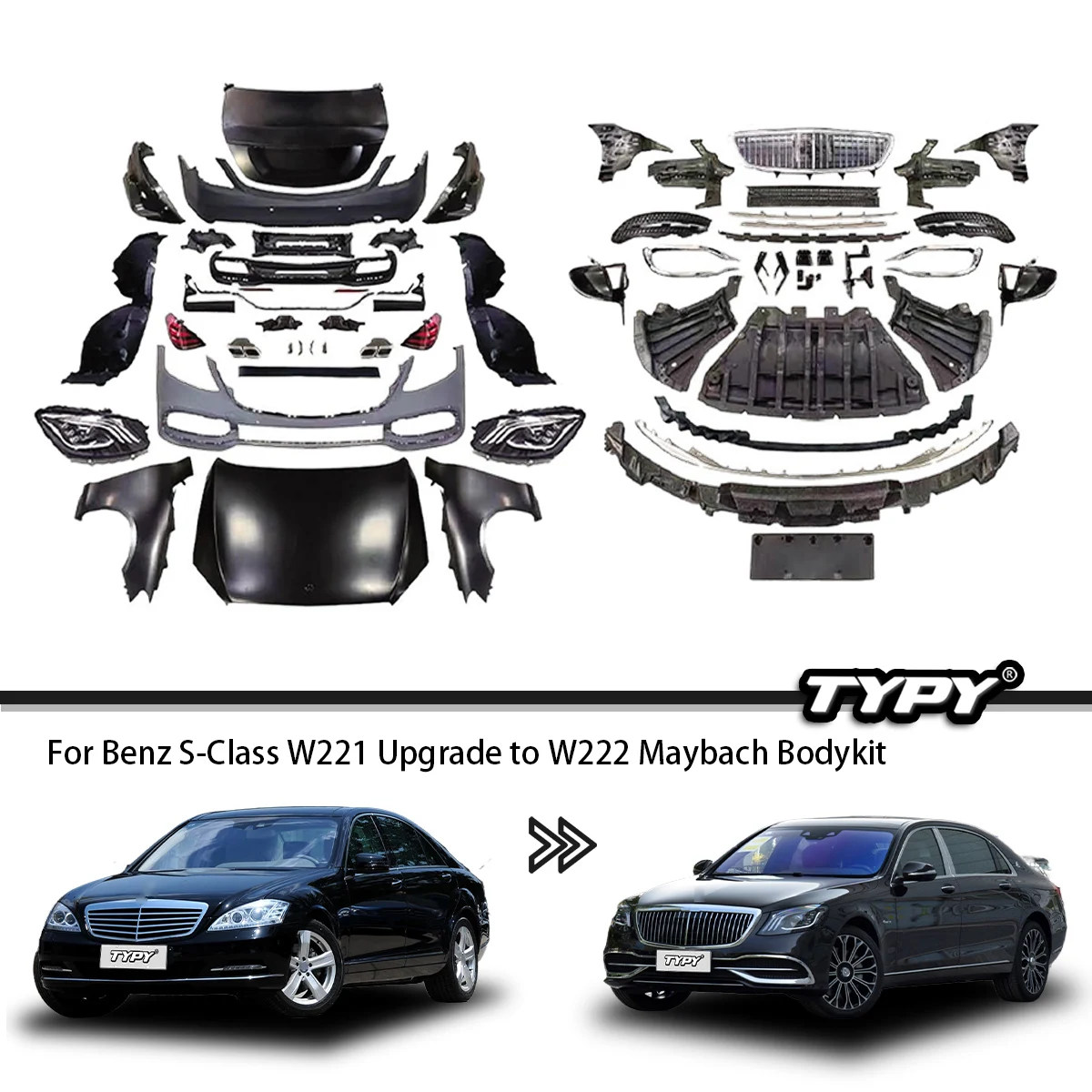 TYPY автомобильные комплекты кузова для Benz S-Class W221 2006-2012 Обновление до 2018 Benz W222 Maybach Style Body Kits для авто освещения TYPY автомобильные комплекты кузова для Benz S-Class W221 2006-2012 Обновление до 2018 Benz W222 Maybach Style Body Kits для авто освещения