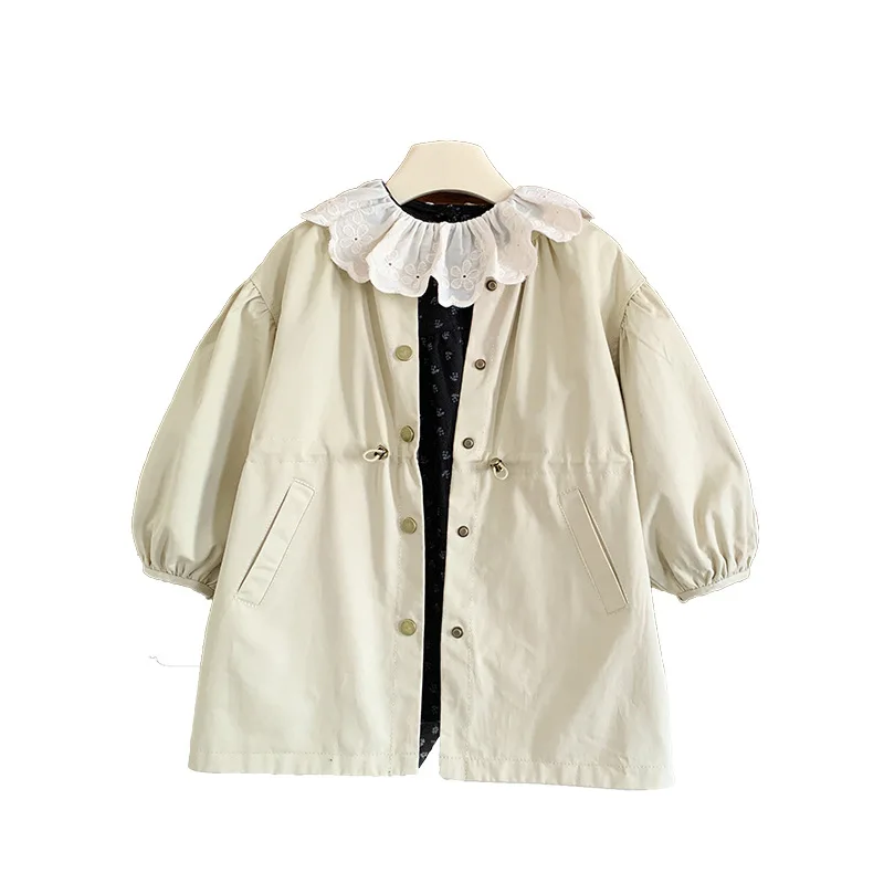 1-12Y Girls' niche design sense two-sided trench coat 2025 spring vintage floral coat British style coat 90-140cm