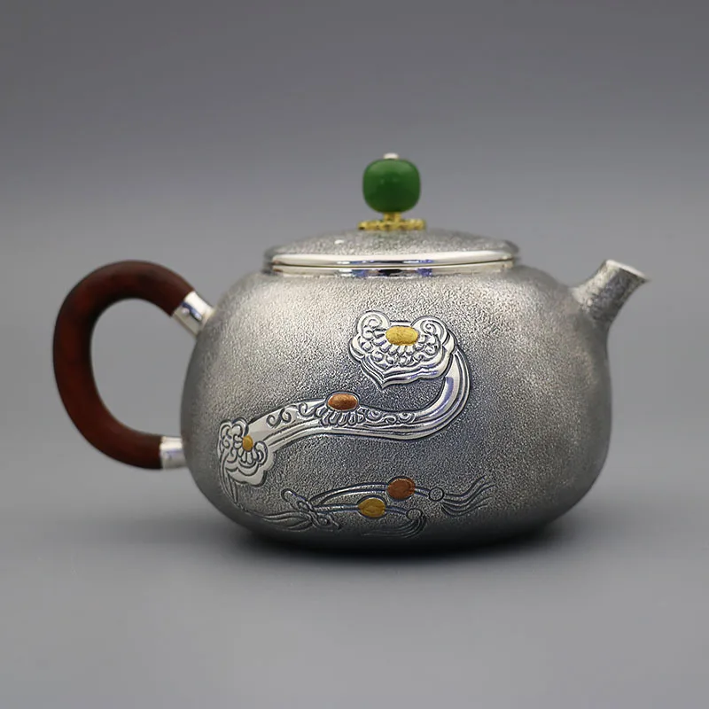 

Sterling silver handmade small teapot, Ruyi tea set