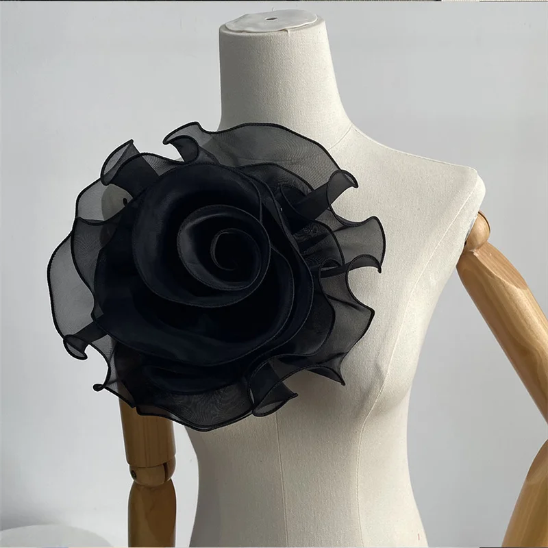 New Customized 15cm handmade big flower organza White/pink/red wedding dress/ clothes flower applique Accessories SC836