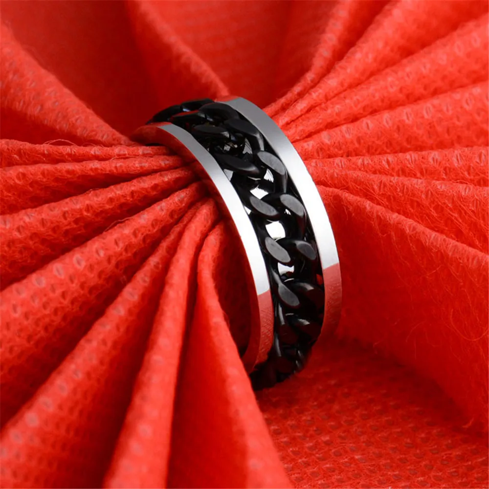 Maxmoon Cool Stainless Steel Rotatable Men Ring High Quality Spinner Chain Punk Women Jewelry for Party Gift