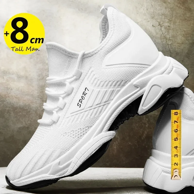 Sneakers men elevator shoes height increase for men breathable casual insole 8cm 6cm optional heels moccasins taller male