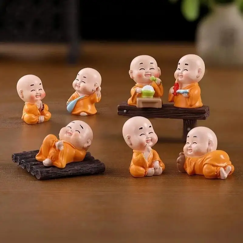 Creative Hand-Painted Resin Monk Ornaments Mini Size Multi Styles for Terrarium Garden Desktop Office Home Decor