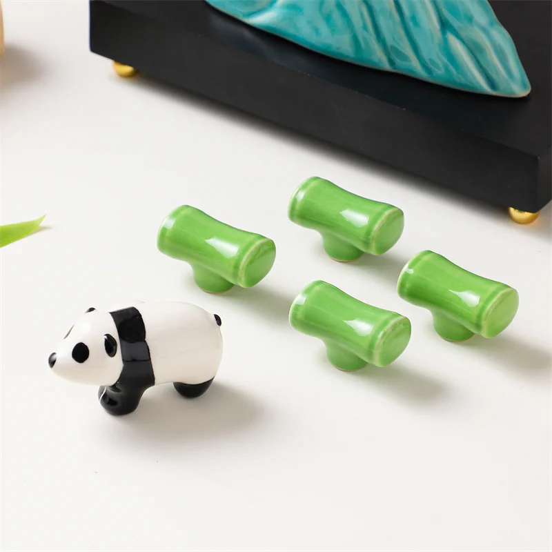 Neue Cartoon Keramik Schrank Griffe Schublade Tür Knöpfe Bambus Panda Geformt Zimmer Kleiderschrank Schrank Zieht Kinderzimmer Knopf Diy
