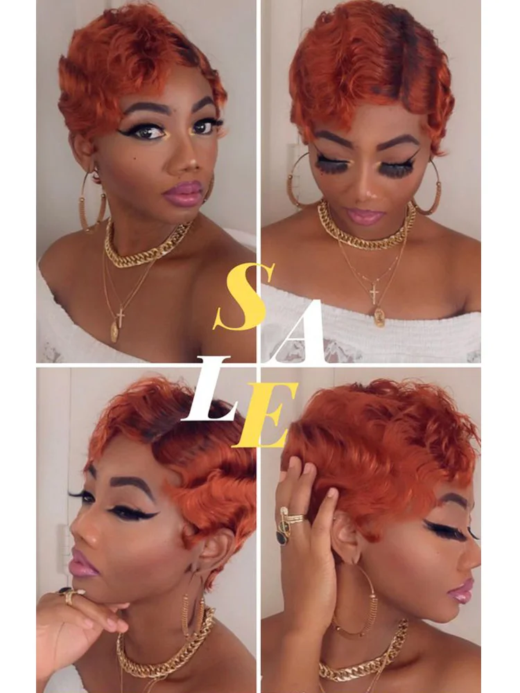 Парик Lekker из 100% натуральных человеческих волос, цветной, с короткой стрижкой пикси, с C-образным пробором, на кружевной основе, для женщин, из бразильских волос Реми, без клея