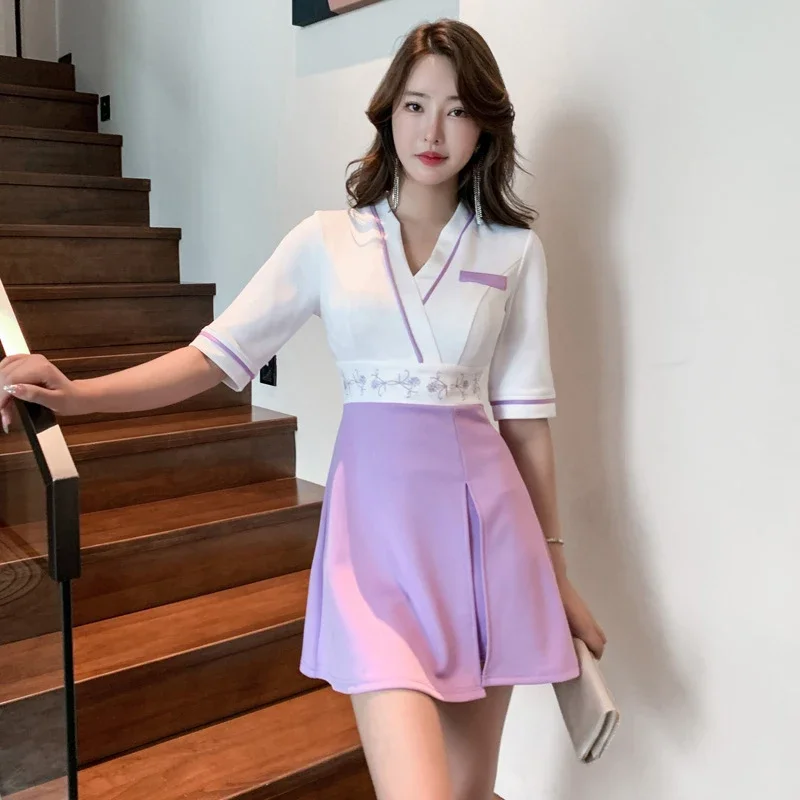 Foot Bath Foot Therapy Working Clothes Spa Massage Technician Uniform Women's Bath Sauna Workwear Skirt Suit Including Shorts