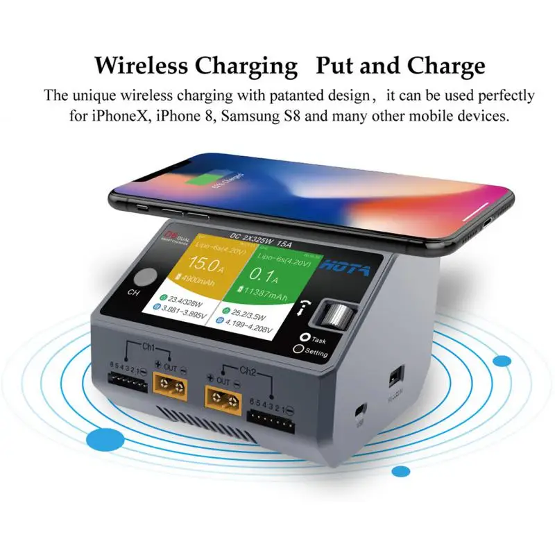 

Hota D6 Dual Dc650w 15ax2 Smart Charger For Lipo Liion Nimh Battery With Wireless Charging For Iphone Samsung