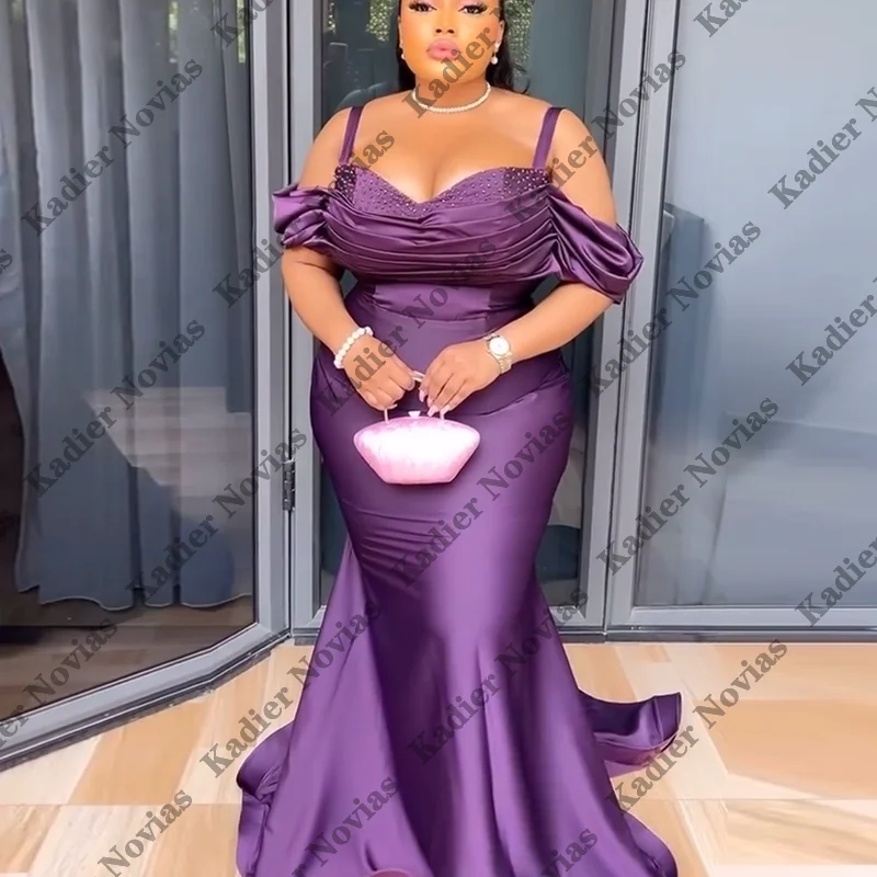 Vestidos de dama de honor morados largos personalizados de talla grande para boda con correas vestido de fiesta de casamento