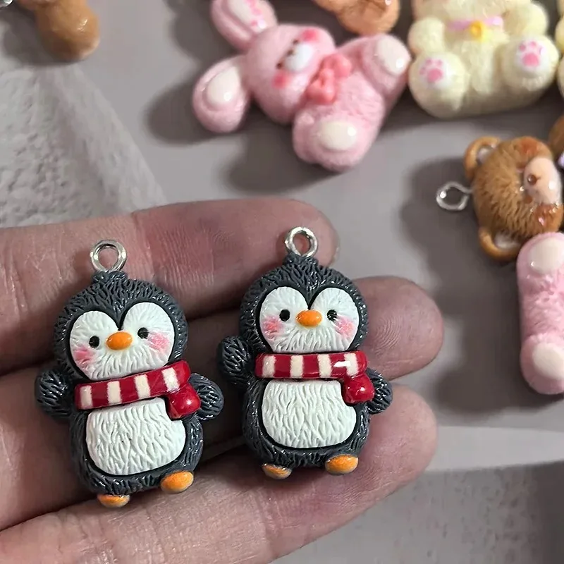 10Pcs Kawaii Mixed Animal Resin Charms Cute Penguin Bear Cat Rabbit Dog Pendant Accessories for DIY Earring Jewelry view 5