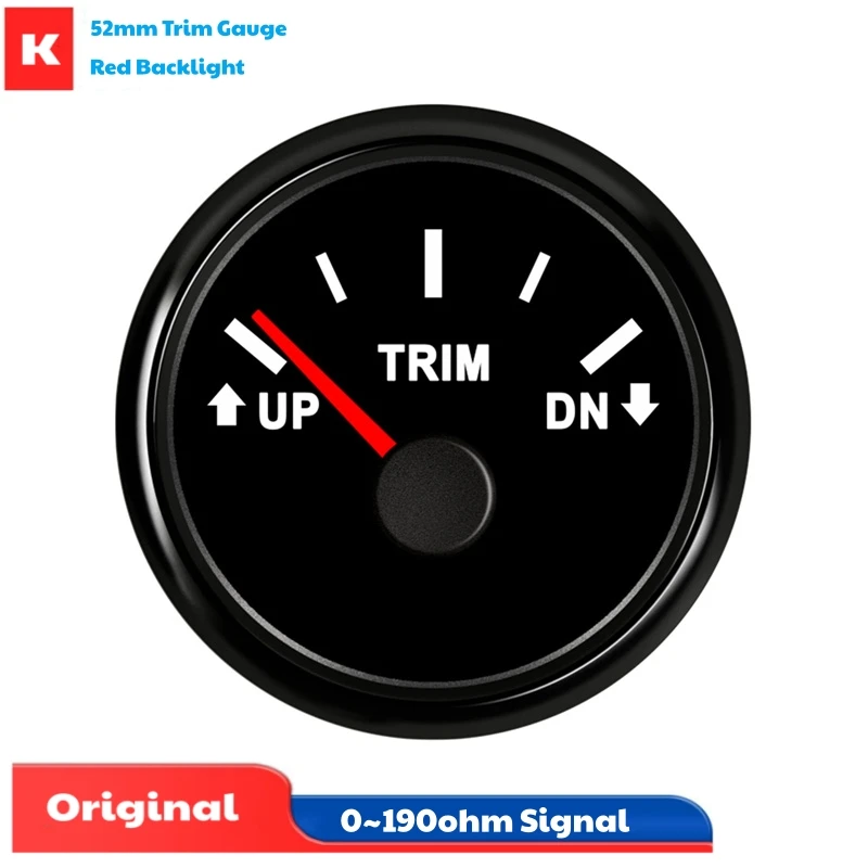 52mm 0-190ohm Instrument Panel Trim Gauges Up to Down Black Trim Meters 9-32vdc with Red Backlight for Boat Yacht Vessel