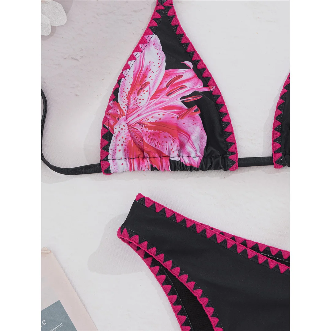 Sexy Blumenmuster-Bikini mit Neckholder, Damen-Badeanzug, zweiteiliges Bikini-Set, brasilianischer Badeanzug, Badebekleidung, Modell V7904. – Detail 14