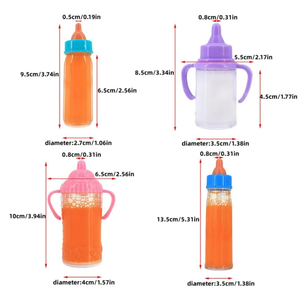 Botol susu boneka bayi ukuran besar, Set mainan perawatan bayi 2 buah botol susu dan jus dengan dot mainan untuk boneka bayi