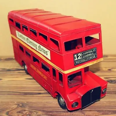 British London Bus Classic London Double Decker Bus Model Handmade Iron Model Home Decoration