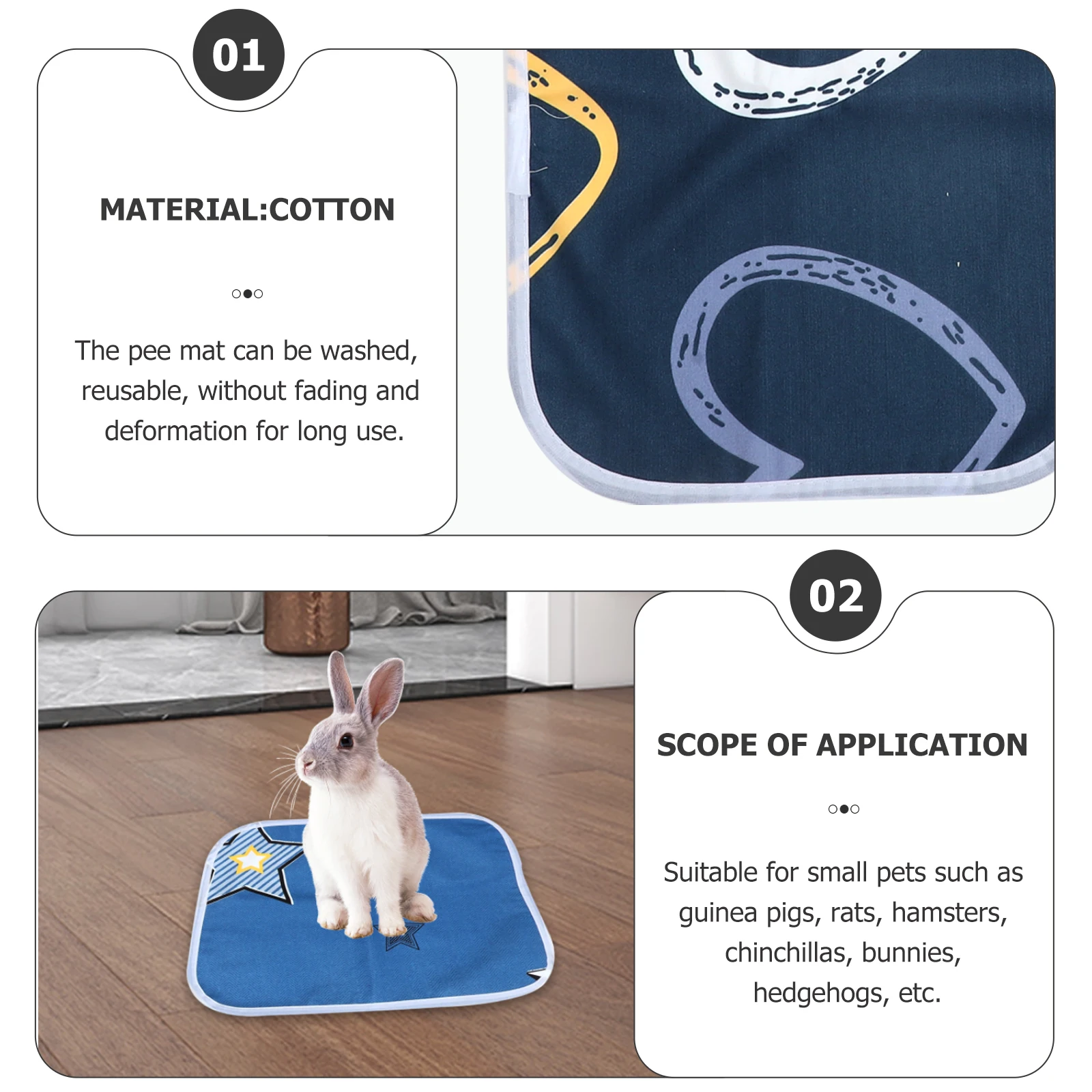 

Reusable Rabbit Pee Pads Waterproof Changing Mat Bedding Fleece Cage Liner Guinea Pig Liners Ecological Cotton Bunny Washable