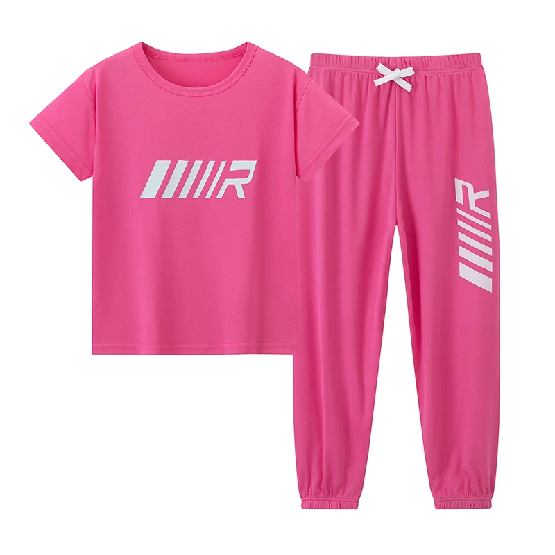 2-piece set of children's summer multi-color casual short sleeved pants set, boys and girls versatile T-shirt pants home set
