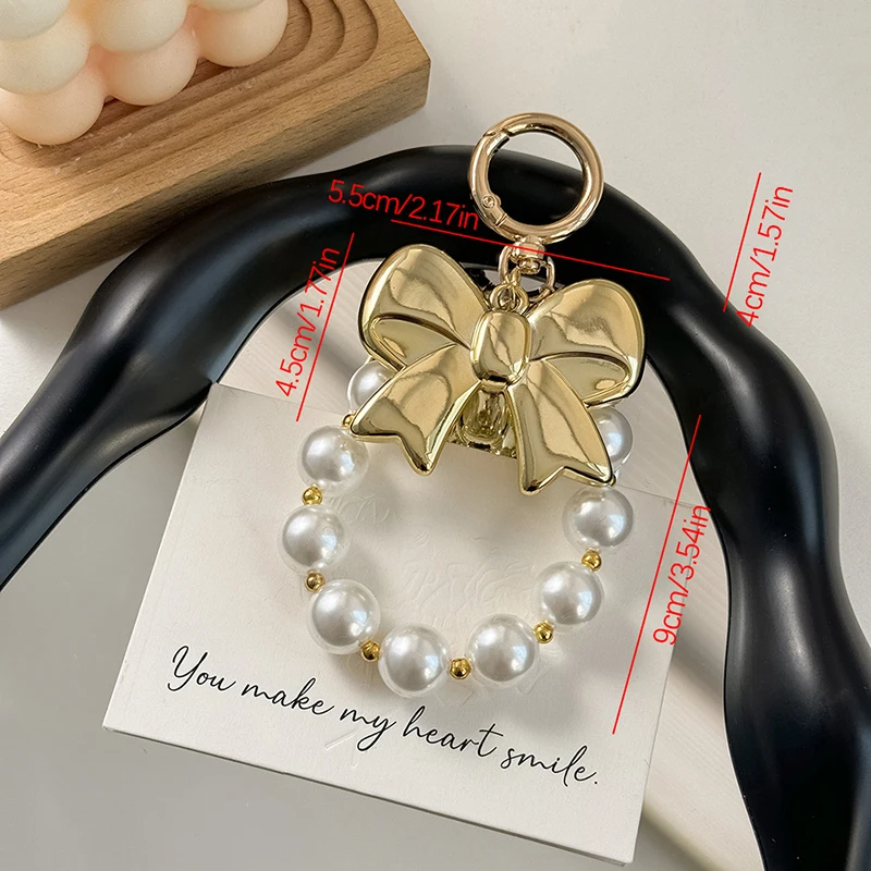 Ins Style Fashion Bowknot Pearl Beaded Key Chain Phone Pendant Headphone Case Charm Bag Decor Car Key Ring image 6