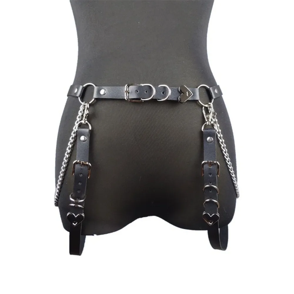 Falda de Metal Harajuku, cinturón Punk Hip Hop, cadena de cintura, correa para el hombro, corazón JK, lazo para pierna para niñas