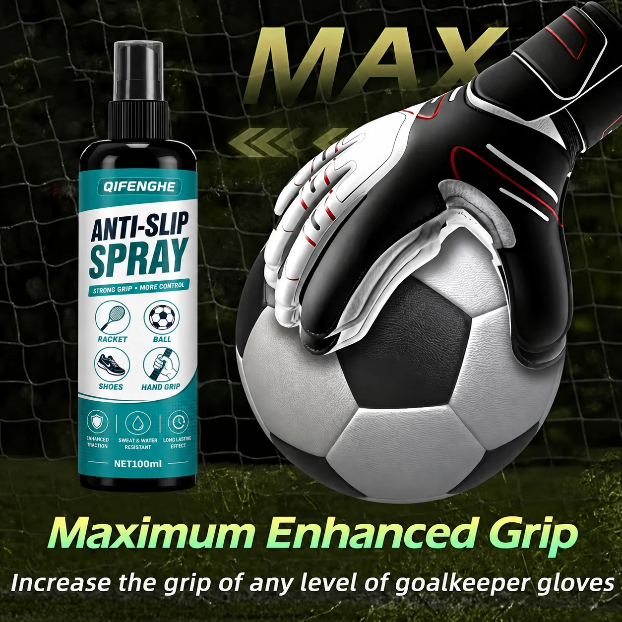 Unit Professional Goalie Glove Adhesive Spray, Grip Enhancer, Polypropylene Container with Snap Lid, Designed for Adult Goalkeep