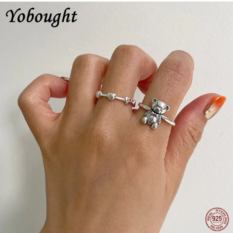 

Женское кольцо из стерлингового серебра 925 пробы с милым плюшевым мишкой в стиле ретро, модные счастливые украшения