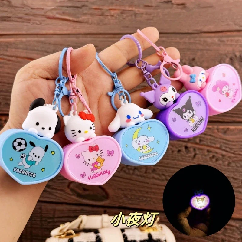 New Cartoon Heart Sanrio Night Light Keychain Pendant Cute Kuromi Bag Pendant Couple Keychain Women’s Bag Pendant Children’sGift