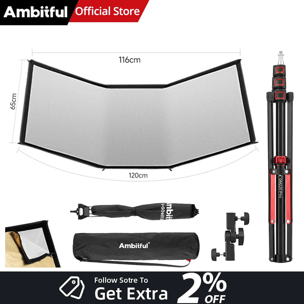 AMBITFUL 65*120cm U Shape Light UGo U-Type Diffuser Screen Reflector Tripod Kit 220cm GM220 Reverse Foldable Floor Light Stand