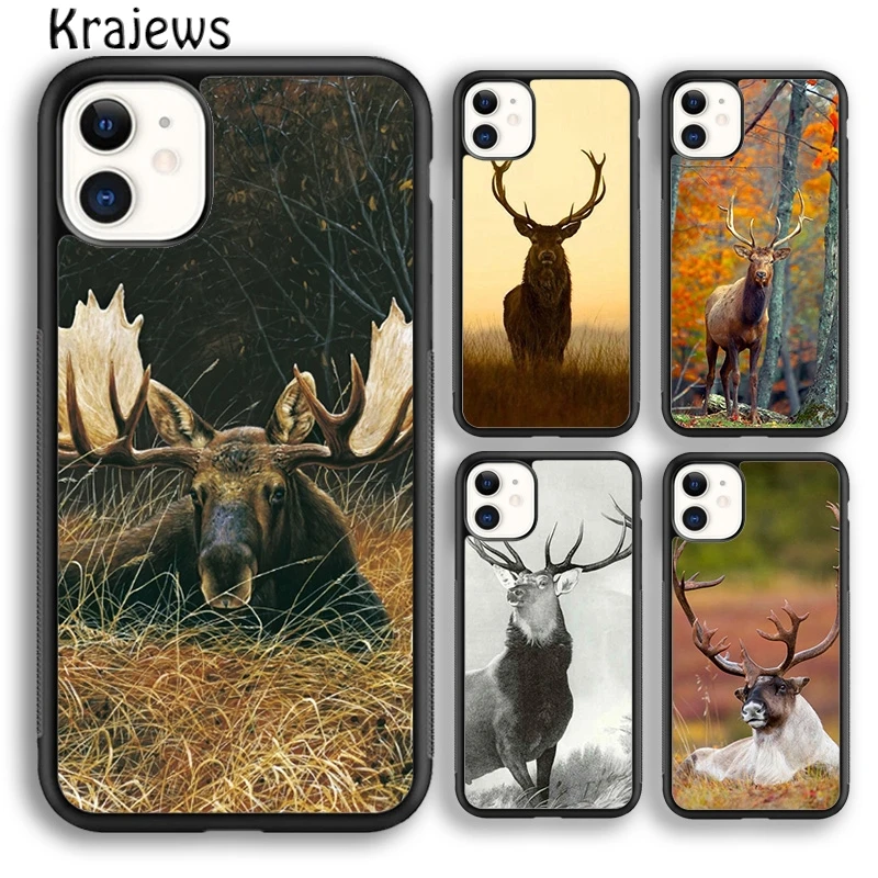 Krajews Beautiful Nature Wild Reindeer Moose Stag Phone Case Cover For iPhone 16 15 14 plus XS XR 11 12 mini 13 pro max