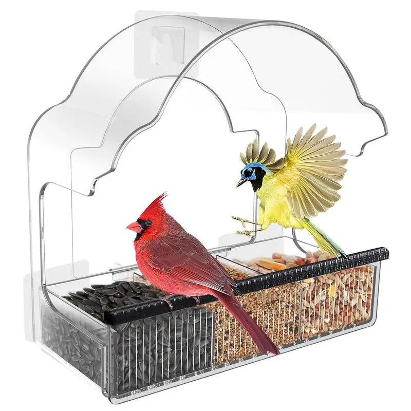 Clear Acrylic Horizontal Window Bird Feeder For Outside Viewing Transparent Wild Bird House With 3 Strong Adhesive Sheets Garden