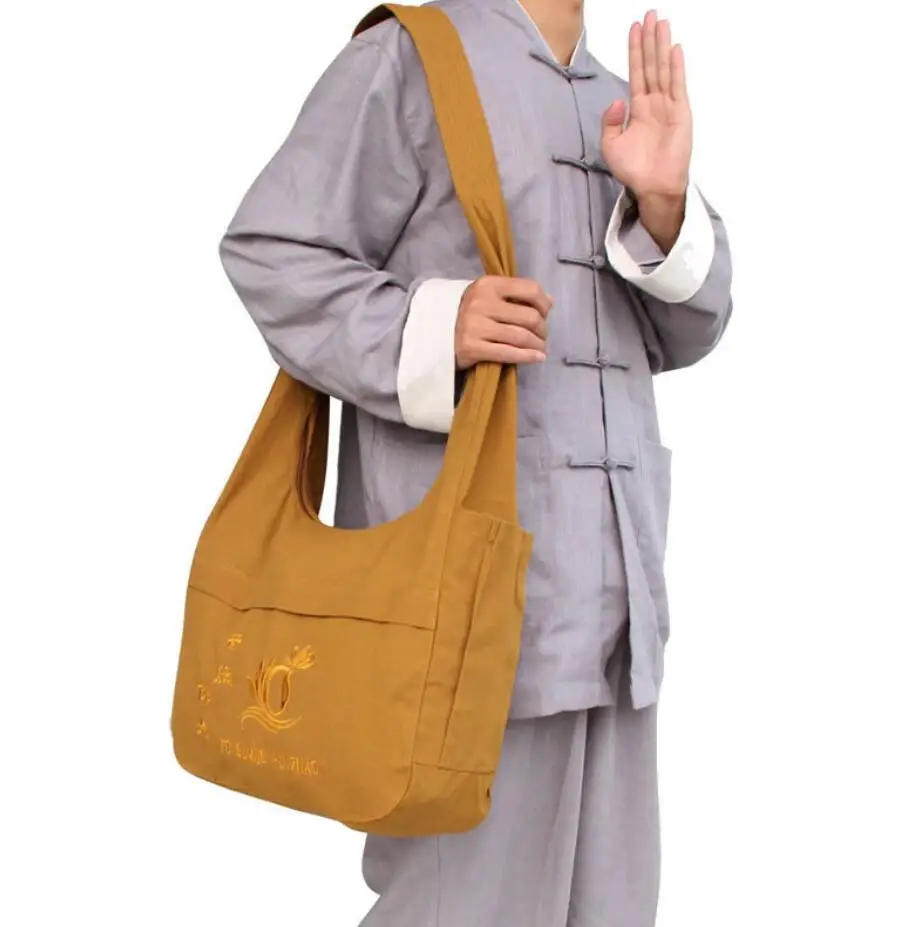 Buddhist Shoulder Bag Canvas monk pack bags shaolin monks kung fu crescent packages Buddha prayer zen arhat lay meditation bag