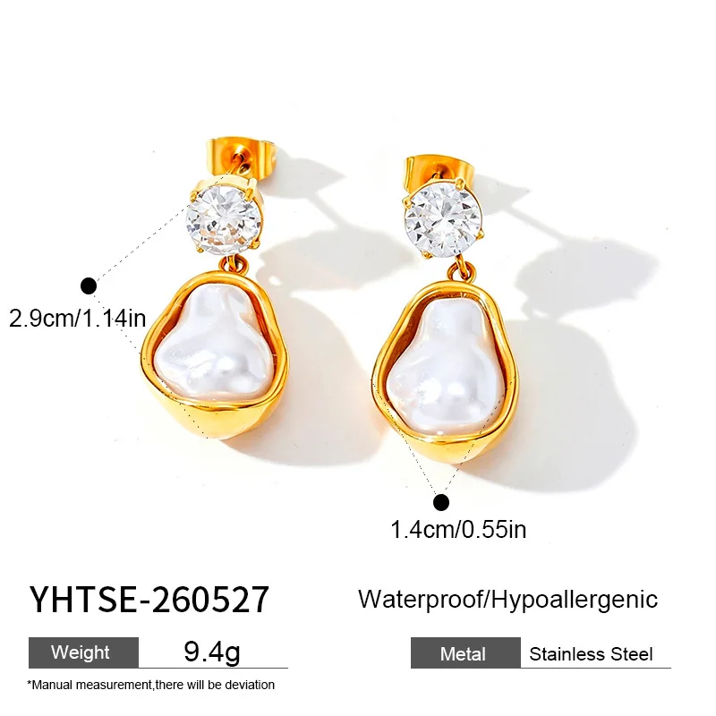 18K Gold Plated Stainless Steel Pearl Zircon Earrings Women's Fashion Jewelry Gift opposite Sex Design