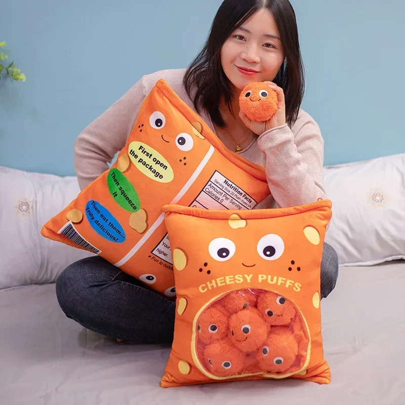 Cheesy Puffs Kids Plush Toy,Soft Snack Plush Pillow,Model Number Fill,Birthday and Christmas Gift for Kid,6 Pieces