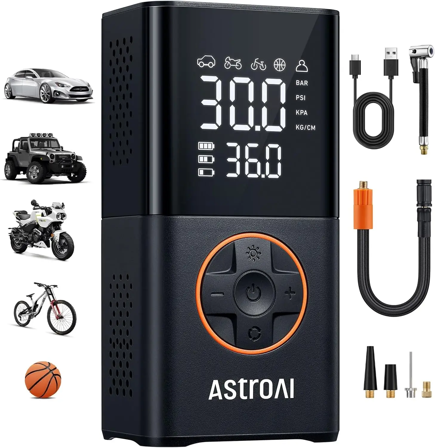 

150 PSI Cordless Tire Inflator, Auto Shut-Off Air Compressor with Digital Gauge, Fast Inflation & LED Light for Cars, Motorcycles, Bikes, Balls