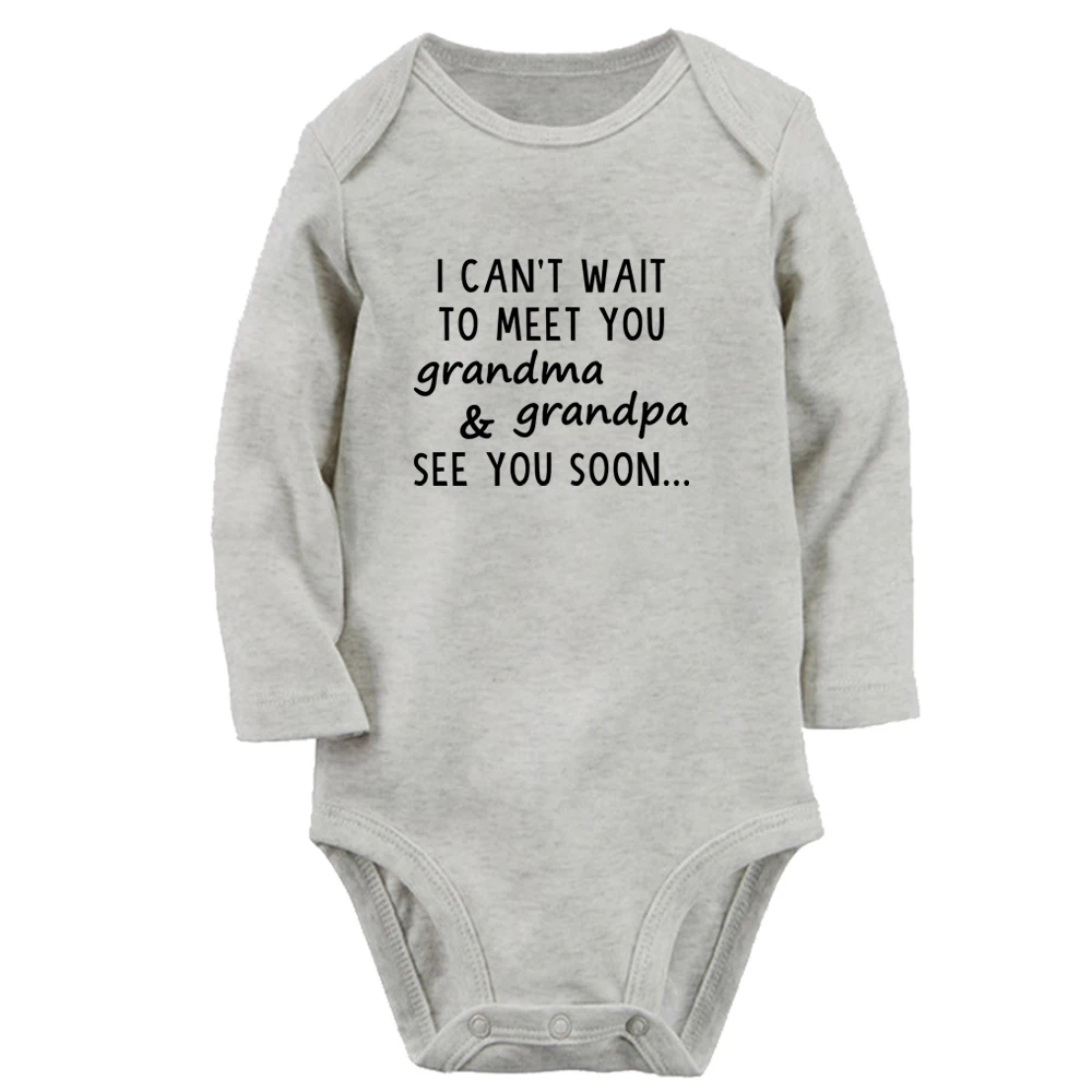 I can't wait to meet you grandpa and grandma see you soon Fun Baby Bodysuit Cute Boys Girls Rompers Infant Long Sleeves Jumpsuit