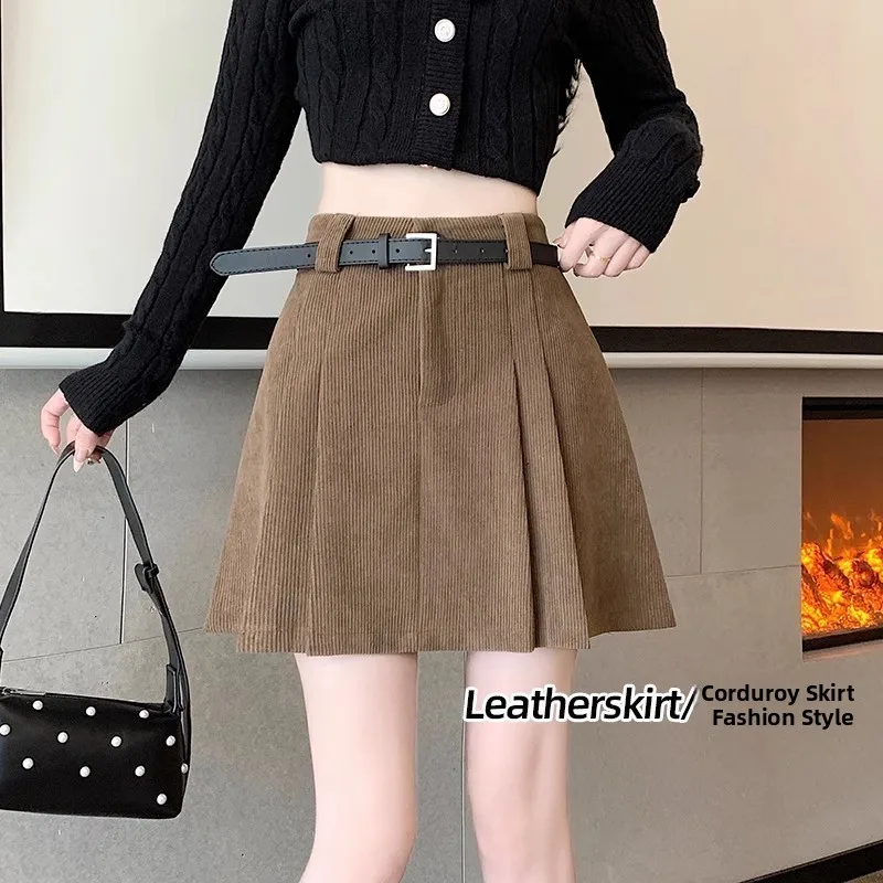 

Карамельная вельветовая юбка трапециевидной формы, женская осенне-зимняя облегающая плиссированная юбка с высокой талией для подростков Faion Busin Hom...