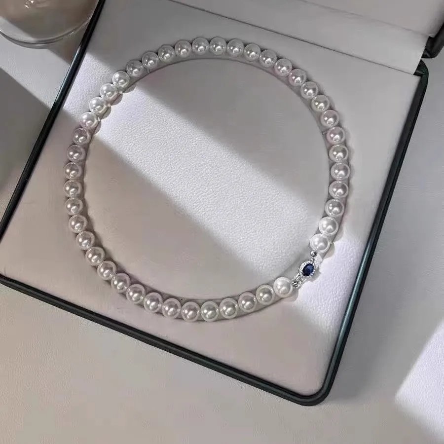 

925 Silver Blue Treasure Buckle Strong Light High Quality Oyster Pearl Australian White American Natural Oyster Pearl Necklace