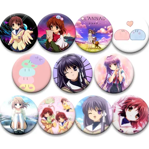 Anime Clannad Spille Borsa Accessori Okazaki Tomoya Furukawa Nagisa Figura di cartone animato Distintivo Squisito Bottone in banda stagnata Spille Regali