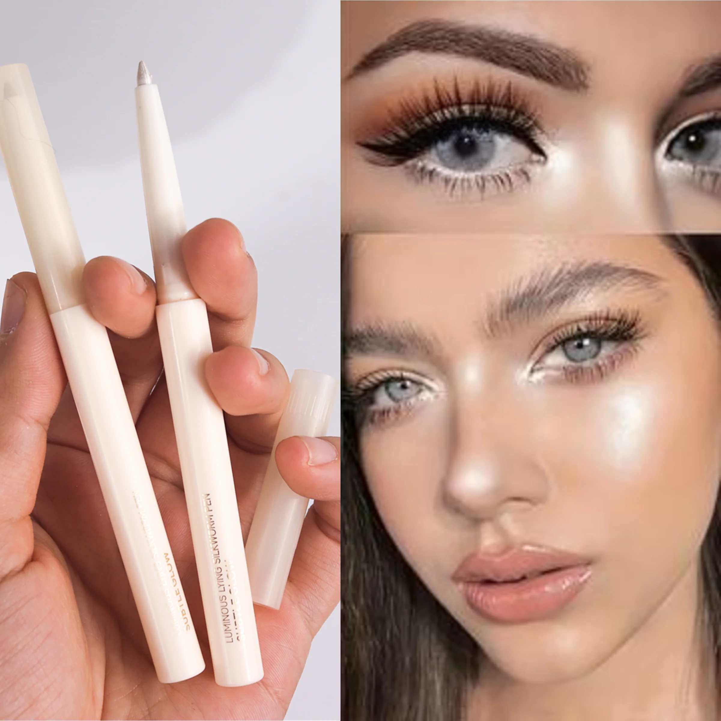 1PC Long-Lasting Waterproof & Highlighting Eyeshadow Stick - Matte & Shimmer Finish, Smooth Glittery White Eyeliner Pencil
