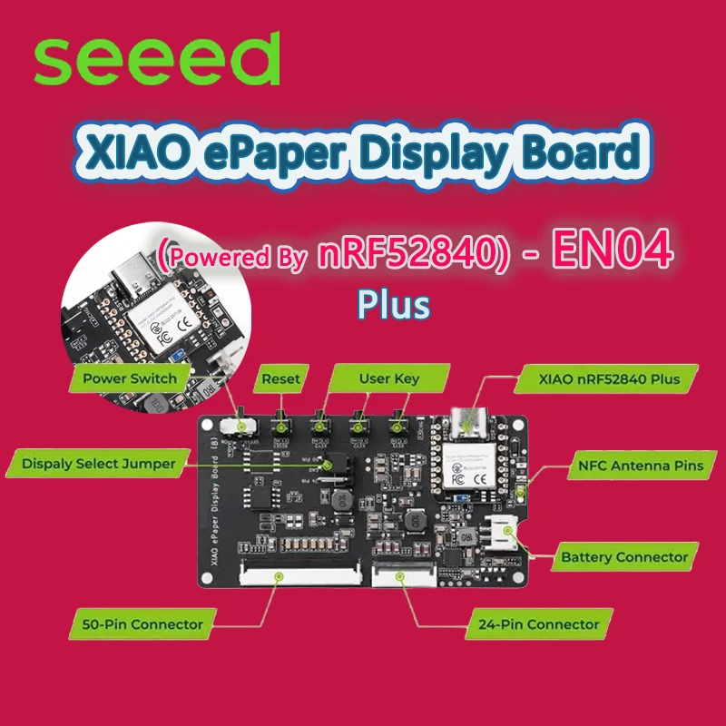 Seeed XIAO Epaper Display Board(NRF52840) - EN04 Powered By XIAO NRF52840 Plus Support 24-Pin 50-Pin Epaper Display For Epaper