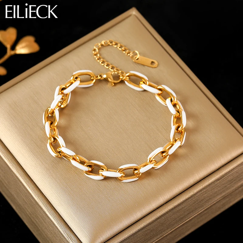 

EILIECK 316L Stainless Steel Creative Enamel White Bracelet For Women Trendy Wrist Chain Waterproof Jewelry Gift Party Bijoux