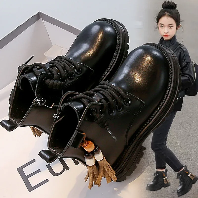 

Размер: 26-36, осенние модные кожаные сапоги для девочек, милые короткие сапоги принцессы в стиле ретро на мягкой подошве для детей