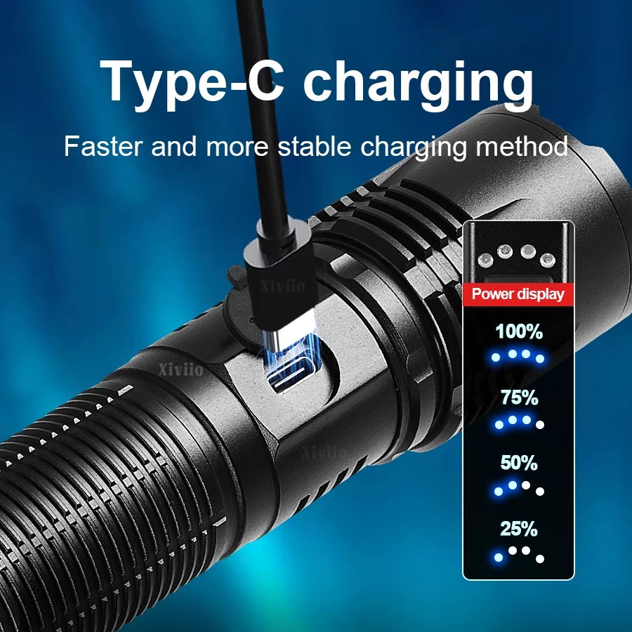 2026 White Laser Super Big Flashlight Rechargeable 4KM Most Strong LED Flash Light Long Range Torch Zoom Outdoor Camping Lantern