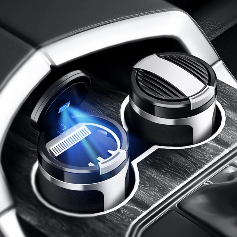 

1Pc Universal LED Car Ashtray with Lid, Portable Aluminum Alloy Liner Flame Retardant Large Capacity Removable Washable for BMW