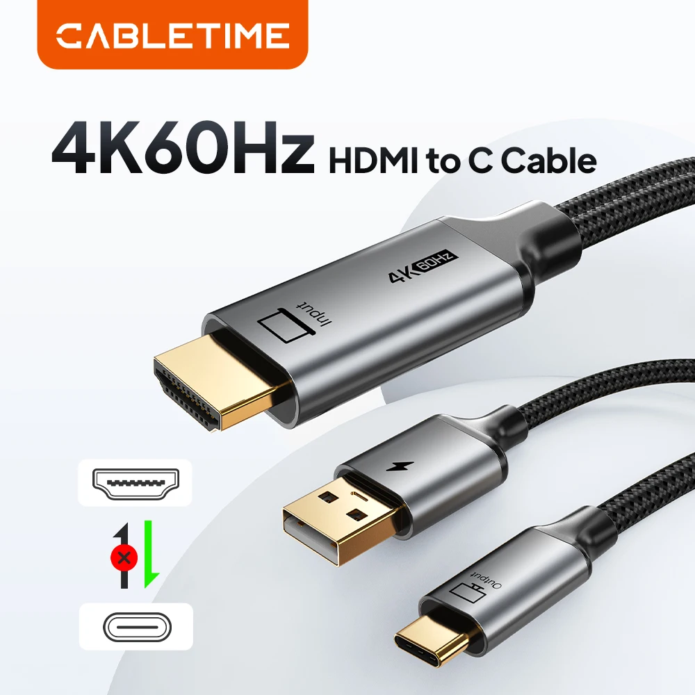 CABLETIME HDMI zu USB C-Kabel 4K60Hz Stabiles Signal mit USB-Stromspielkonsole zu USB C-Monitor für PS3/4/5 Switch Nintendo