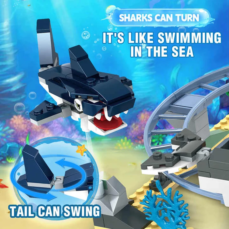 773 ชิ้น Undersea Ocean Roller Coaster ผจญภัย Building Blocks ชุดสัตว์ทะเลเมืองสวนสนุกของเล่นสําหรับของขวัญเด็ก