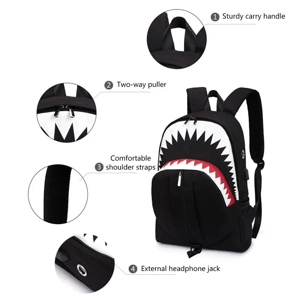 Mochila para ordenador portátil Shark con carga USB 2024, mochilas escolares luminosas de noche de gran capacidad, mochila multifunción de moda