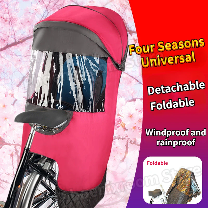 Bicycle Child Seat Canopy Four Season Windproof Sunscreen Electric Bike Foldable Canopy Baby Winter Warm Cotton Shed