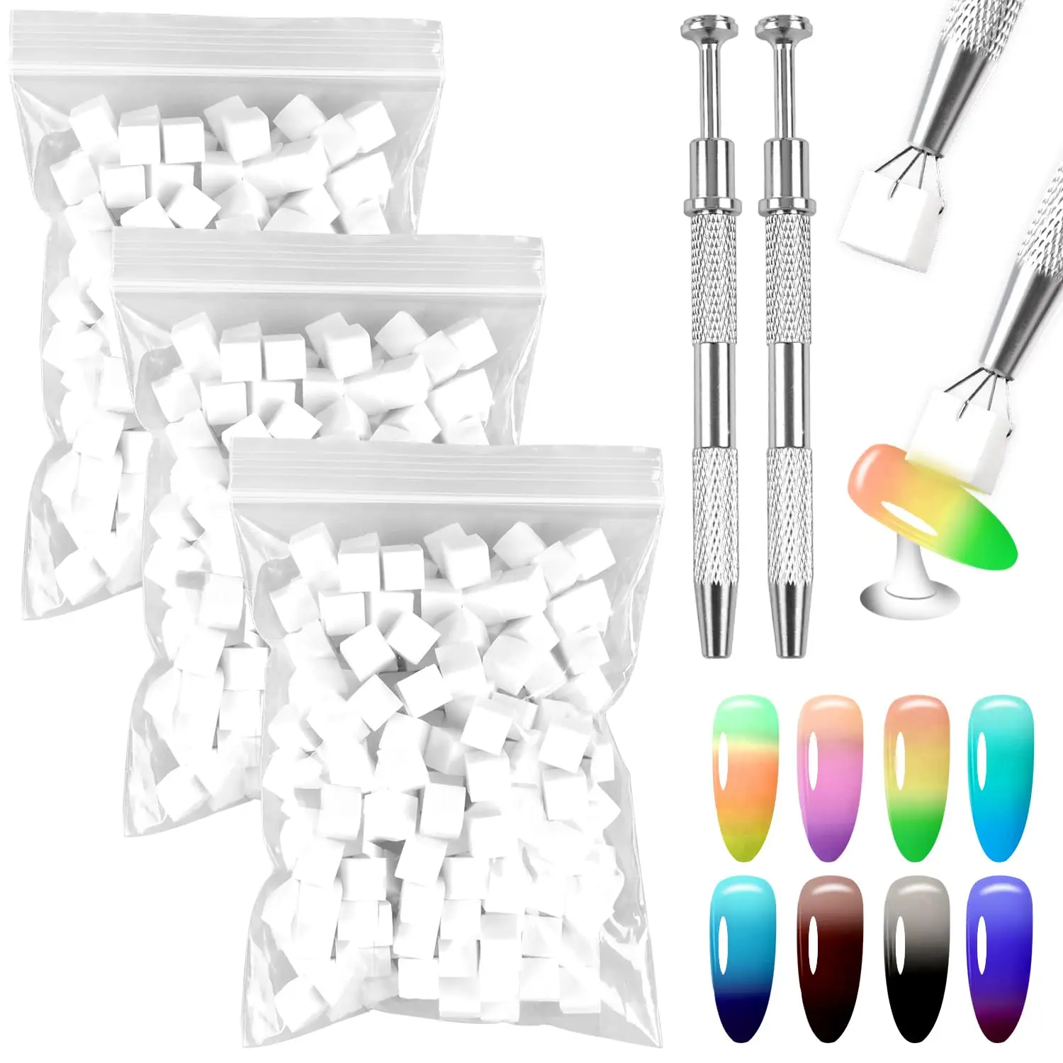 

300PCS Soft Nail Sponges 1CM for Ombre Nails Brush with 2PCS Grabbing Pen picker, Gradient and Manicure Nail Art
