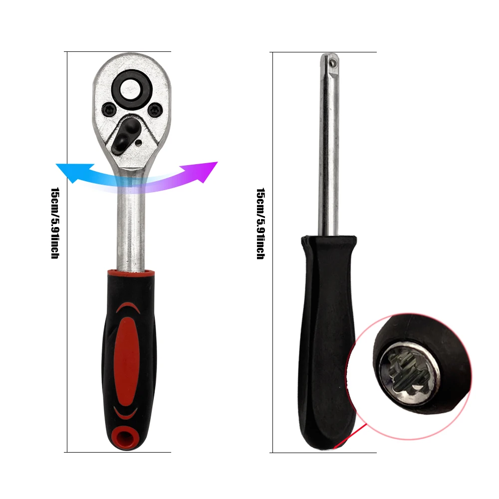 Nuovo kit di attrezzi per riparazione auto da 46 pezzi con chiave a cricchetto da 1/4" e set di prese, cassetta degli attrezzi compatta portatile per la riparazione di pneumatici su strada di emergenza