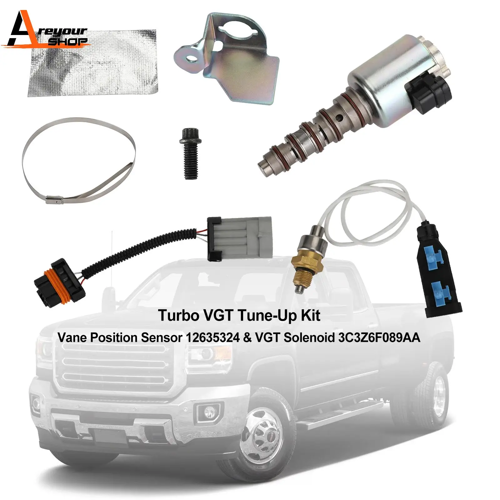 Areyourshop Turbo VGT Tune-Up Kit-Vane Position Sensor 12635324 & VGT Solenoid 3C3Z6F089AA