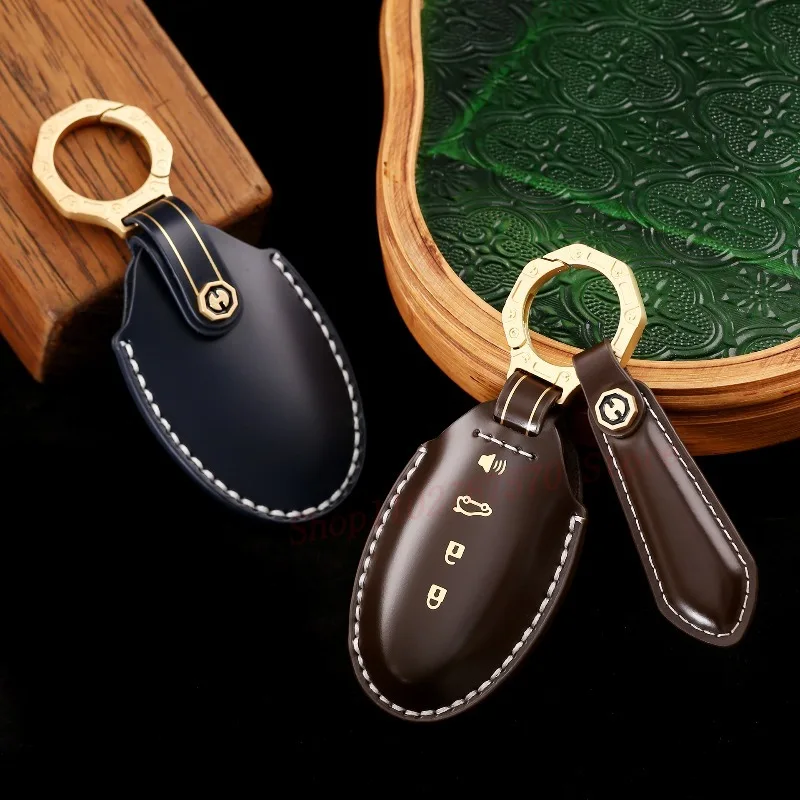 High-End Personality Genuine Leather Key Case Cover Protective Shell Bag Keychain For Nissan Teana Qashqai X-Trail Car Accessory